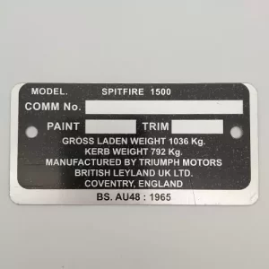 piastra identificazione vetture spitfire 1500