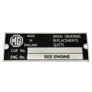 piastra identificazione vettura MG MGB Roadster 1962-1965